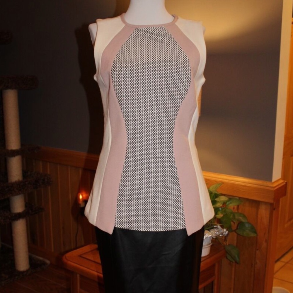 Stretch tweed blush pink cream black white zip peplum sleeveless Kentucky brunch